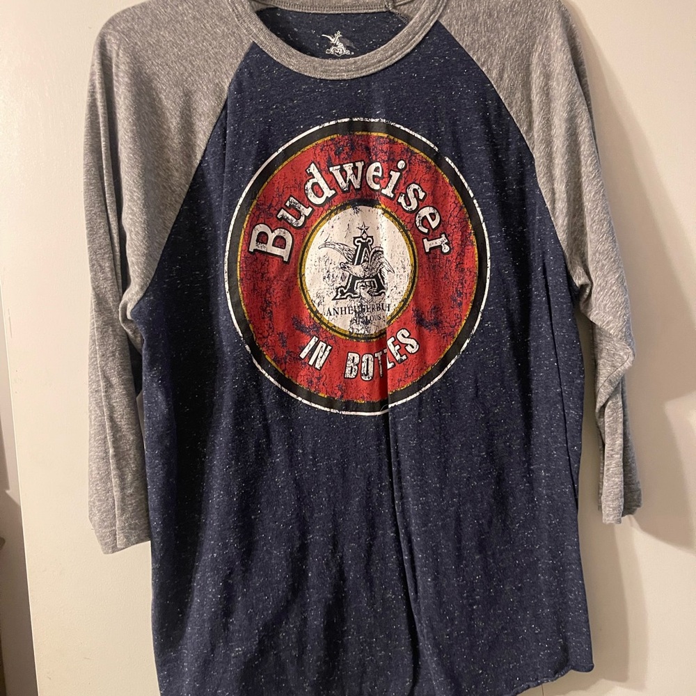 Budweiser Long Sleeve Tee Blue and Gray Vintage Graphic